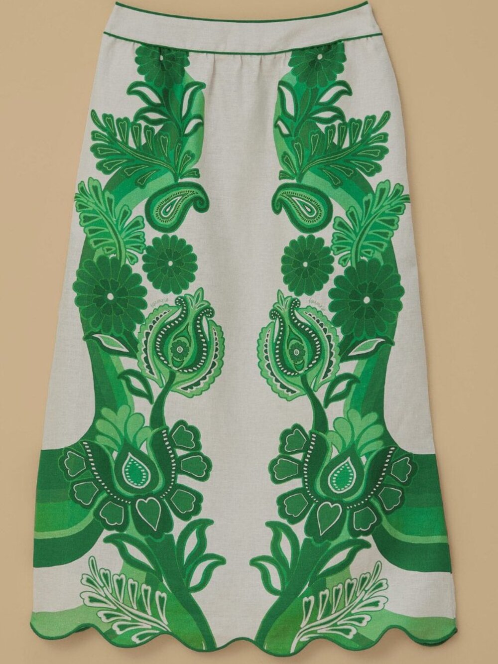 Farm Rio Linen Festival Green Midi Skirt *BRAND NEW WITHOUT TAGS* - Picture 11 of 13